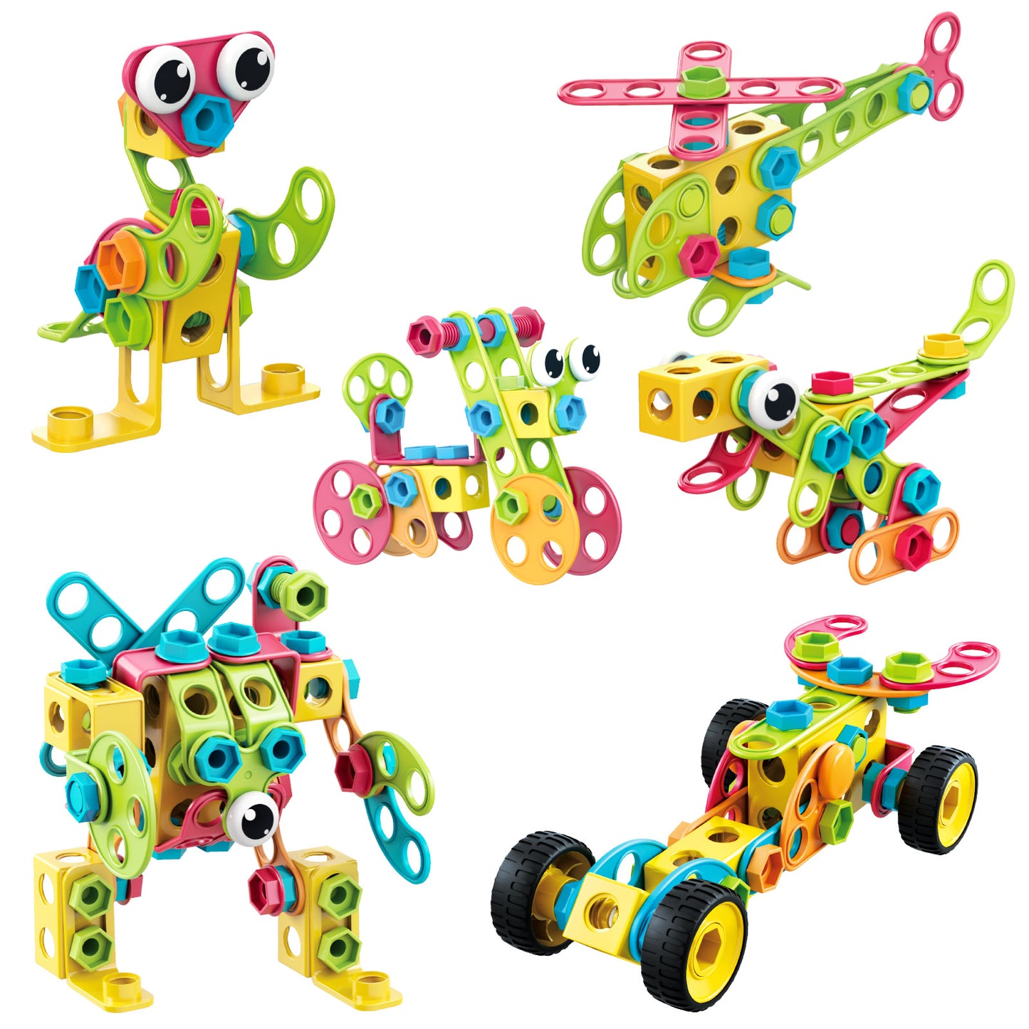 set de construcție stem cu 115 piese, jucărie educativă și interactivă cu șuruburi, pentru fete și băieți cu vârstă 3 ani + - brainy crafts