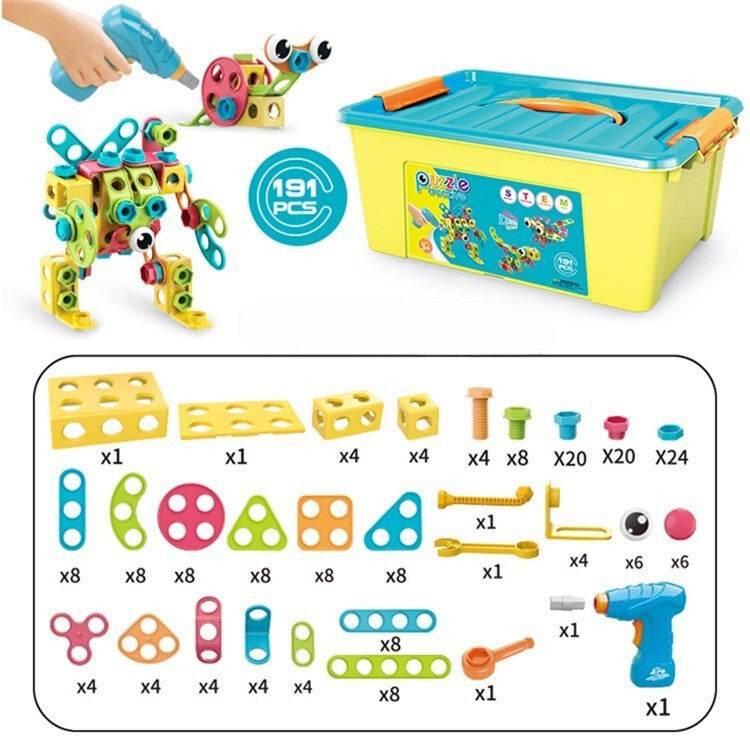 set de construcție stem cu 191 piese, jucărie educativă și interactivă cu șuruburi și bormașină, pentru fete și băieți cu vârstă 3 ani + - brainy crafts