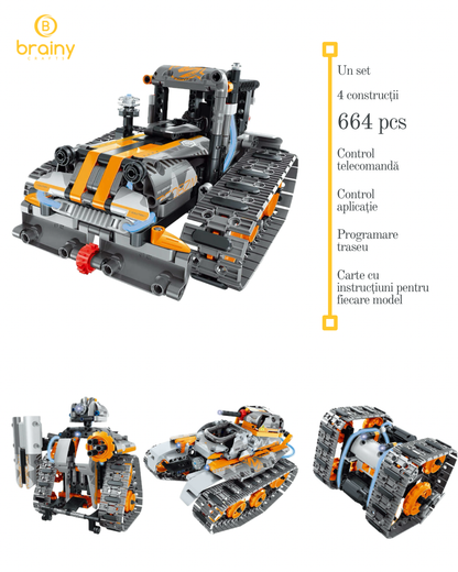Robot interactiv cu telecomandă programabil 4in1, potrivit pentru interior și exterior, Robot/Tanc/Rubic/RC, educațional, LED - Brainy Crafts