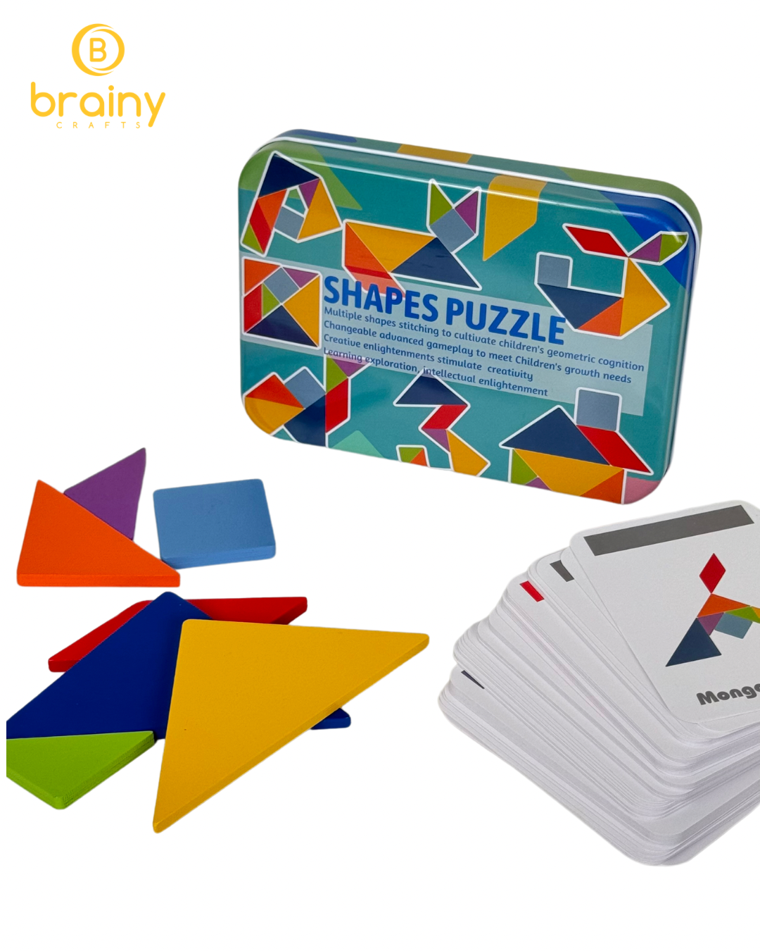 puzzle geometric „tangram challenge” - joc educațional în cutie metalică