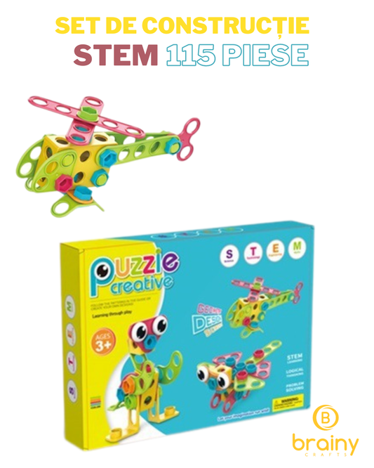 Set de construcție STEM cu 115 piese, jucărie educativă și interactivă cu șuruburi, pentru fete și băieți cu vârstă 3 ani + - Brainy Crafts Brainy Crafts