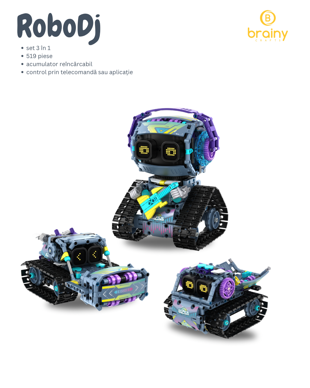 kit de construcție robodj cu afișaj electronic programabil 3-in-1 rc & app - im.master (8055)