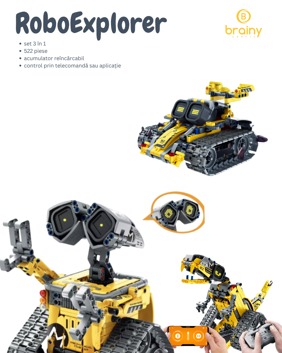 kit de construcție roboexplorer cu afișaj electronic programabil 3-in-1 rc & app - im.master (8060)