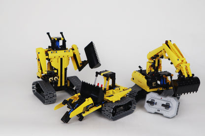 Robot Excavator cu telecomanda Building Blocks S.T.E.M, Programabil 3 in 1, Echipament de constructie, Interior si exterior, Negru/Galben - Brainy Crafts