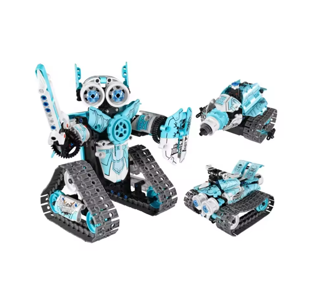 kit de construcție robot 3-în-1 pentru copii, cu telecomandă și aplicație de codare pentru robot/mașină rc/tanc, blocuri educative pentru învățarea științei, albastru - brainy crafts